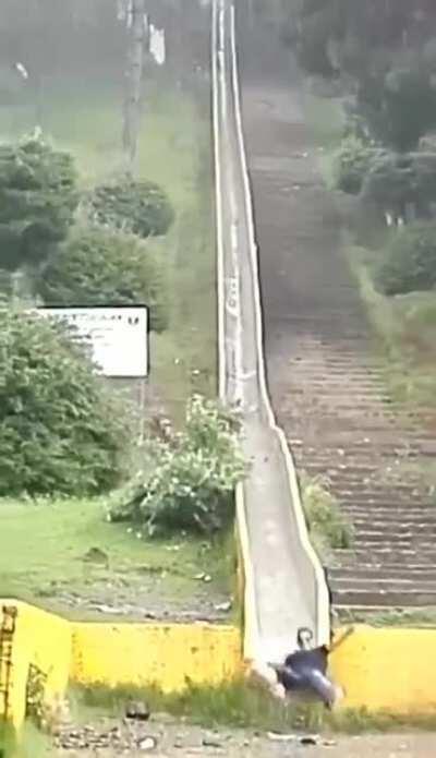 Sliding from a decommissioned water park