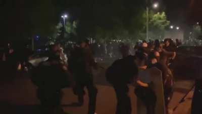 Police break through antifa shield wall easily and push crowd back - Portland day 79