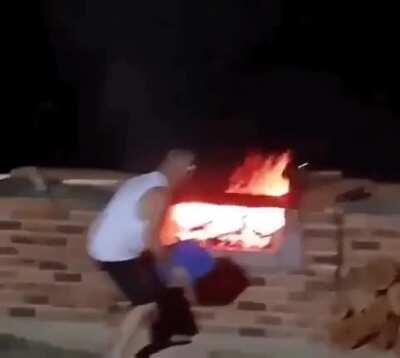 Ah yes, ignite the fire with a gallon of gas so it explodes