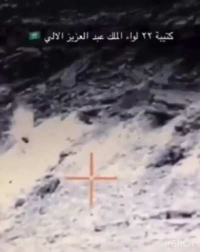 Saudi Bradley or lav targets Houthi sniper position in Yemen saada