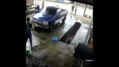 To jump over the oil change pit