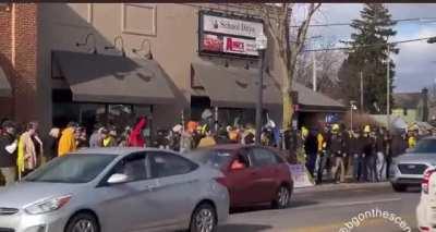 Proud Boys dancing to Village People’s ‘YMCA’ at Drag Show protest in Columbus, Ohio