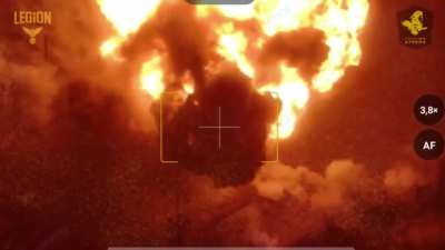 Drone footage of two Russian soldiers trying to retrieve an ammunition cache they had to leave behind because of Ukrainian forces firing on them. Donetsk Oblast.