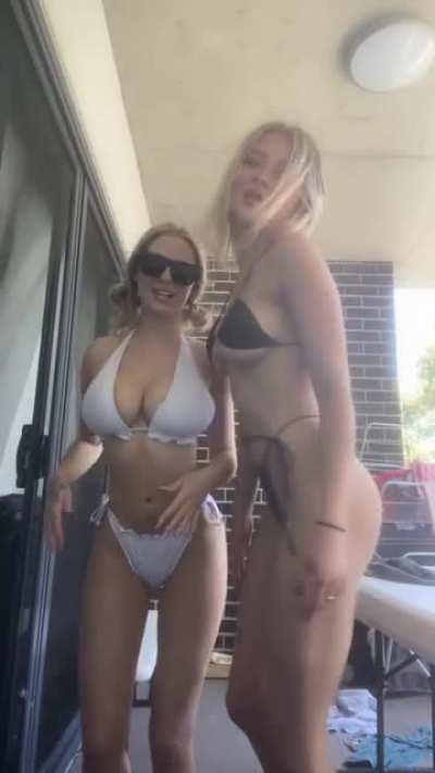 Big boobs and medium mammaries in bikinis