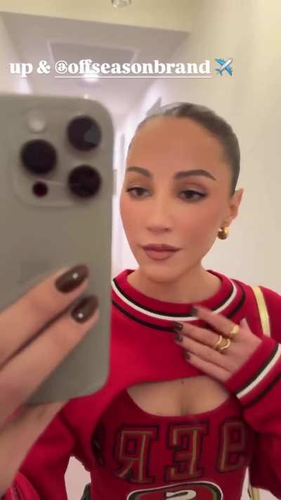 Kay wearing 49ers fleece shrug cami | September 21, 2025 via IG