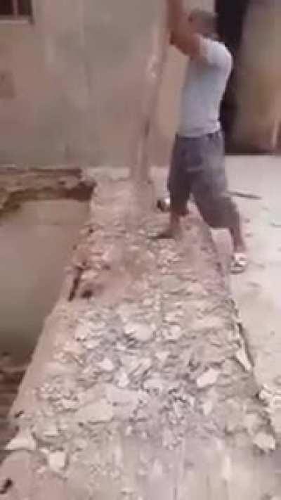 Standing on the roof you’re demolishing