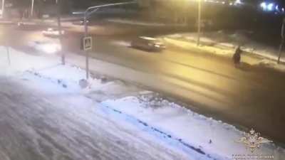 Police car saves 2 people from getting hit by speeding car.