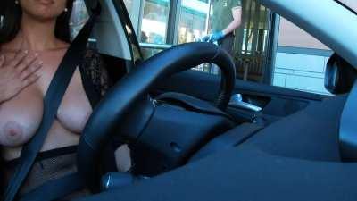 Dared to flash my tits in the drive thru