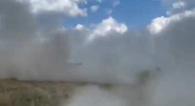 Ukrainian M142 HIMARS firing at a low angle towards a Russian position somewhere in southern Ukraine