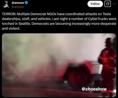 MAGA Propagandist on Twitter blame the left for tesla vandalism