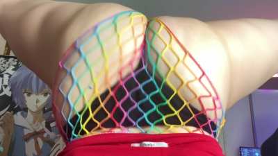 headstand twerking in my rainbow fishnet lingerie and a skirt