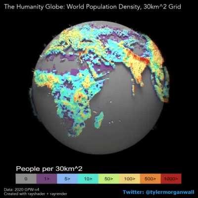 Human population density across the world, visualized 🌎