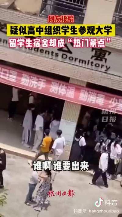 织女围观外国留学生 这也太支了