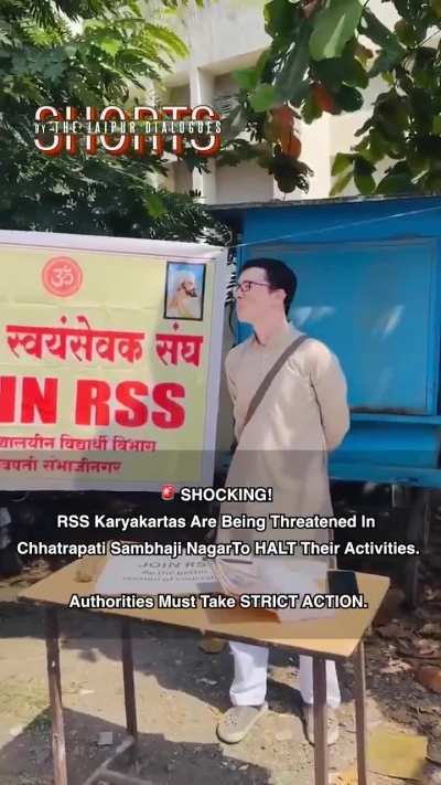 🚨 SHOCKING..!! RSS worker, who's peacefully inviting peoples to join RSS, being threatened in Chhatrapati Sambhaji Nagar by this communist dictator goon