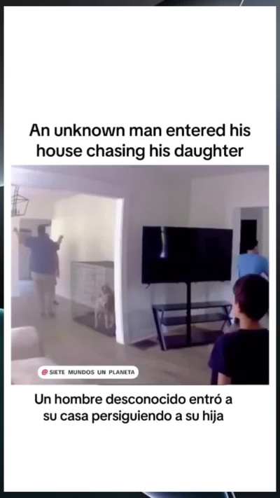 A guy chases a young girl into her own home, gets confronted by her father