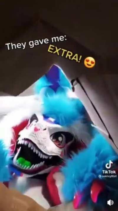 Rabbit dinosaur guy open his package