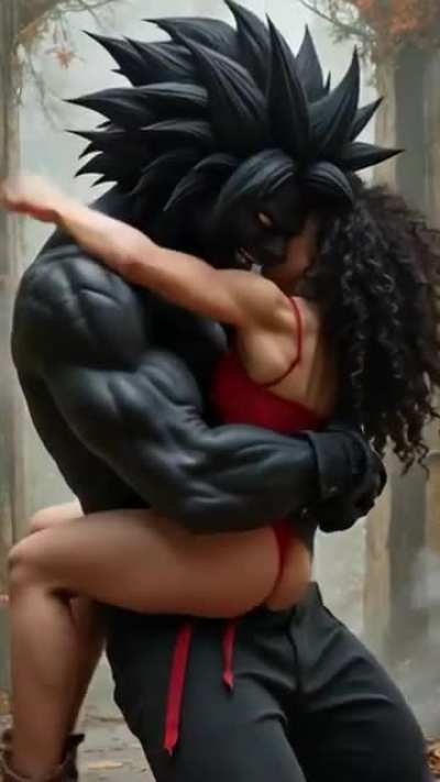 Girl struggling to escape Goku Black’s bearhug