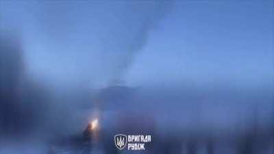 Destruction of the russian MT-LB and BMP-2 by the cooperation of aerial reconnaissance and rocket artillery BM-21 
