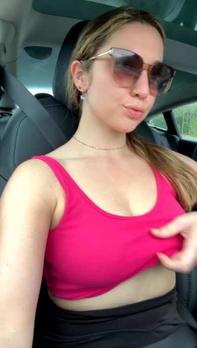 Driving with my tiddies out because it's fun, right?:)