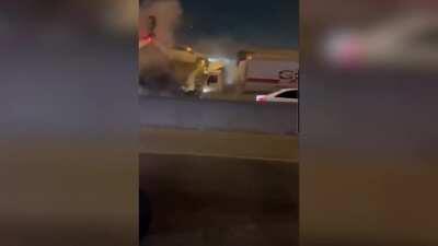 A Semi truck slams into cars during a massive pileup on highway I-35 in Fort Worth Texas