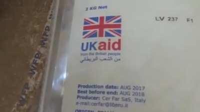 An expired food aid provided by UK government to Yemeni people, unfortunately, UK is not the only one who is providing expired food aid to Yemenis but also the World Food Program. Even animals deserve better than this.