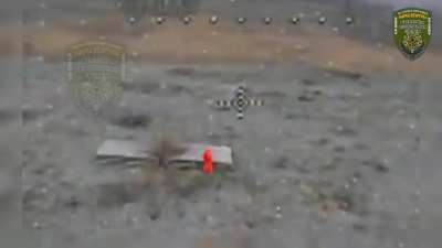 A russian sneaks upon a Ukrainian postion and throws a grenade, misses the throw and is in turn taken out by a fpv drone, by the Unmanned Systems Battalion of the 110th Separate Mechanized Brigade  Pokrovsk sector, Donetsk region