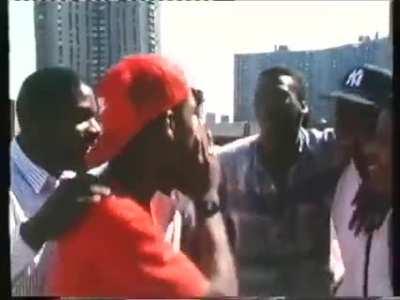 Young guys in New York City rapping with beatbox (1986)