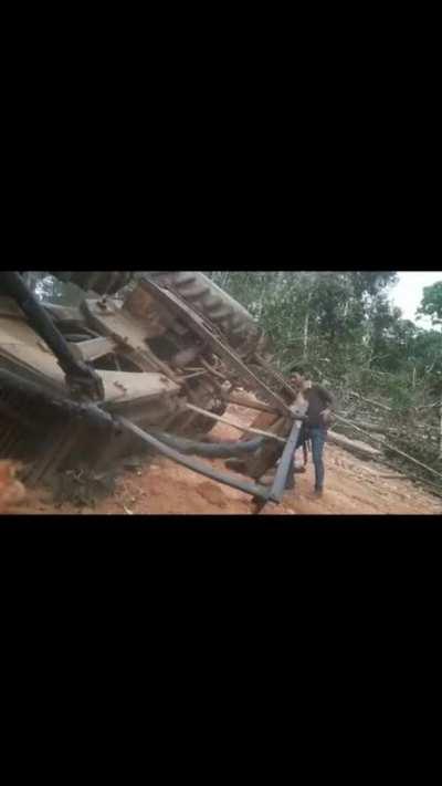 Close call for the tractor operator