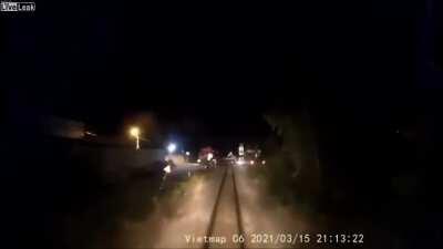 Truck vs train does not end well