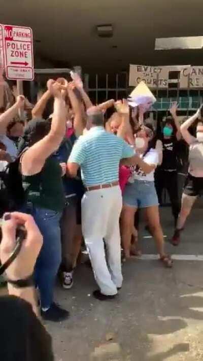 People blocking landlords from NOLA courthouse to prevent them from filing eviction paperwork.