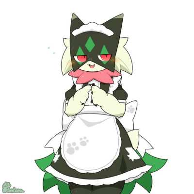 Meowscarada wearing maid outfit (by Tontaro)