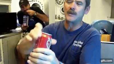 Opening a shaken can of Coke in a submarine under deep sea pressure