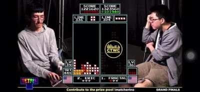 Eric comes back from nearly 200k point deficit to win a round in the Classic Tetris World Championship