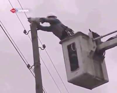 Brutal human punishes misbehaving cat by abandoning it on an electrical post and forcing it to work as a watchtower guard for the city