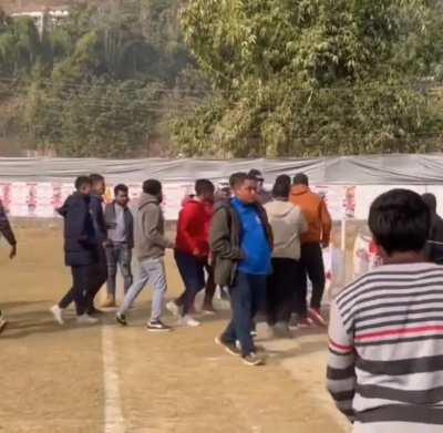 Helicopter Landed during football match in Syangja.
