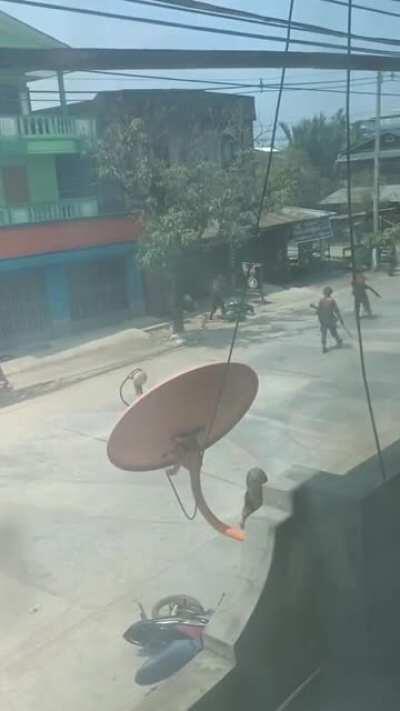 Burmese soldiers tried to arrest the protesters but failed. They perform an act of mindless vandalism instead out of anger.