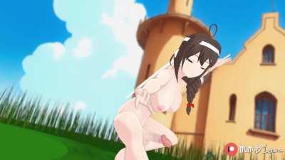 Futanari Shigure is dancing in front of the old castle (MMD Lepus)[Kantai collection]