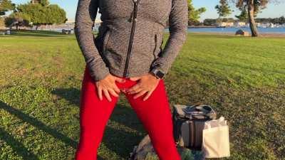 It's fun wearing these yoga pants with a hole in the crotch out in public!