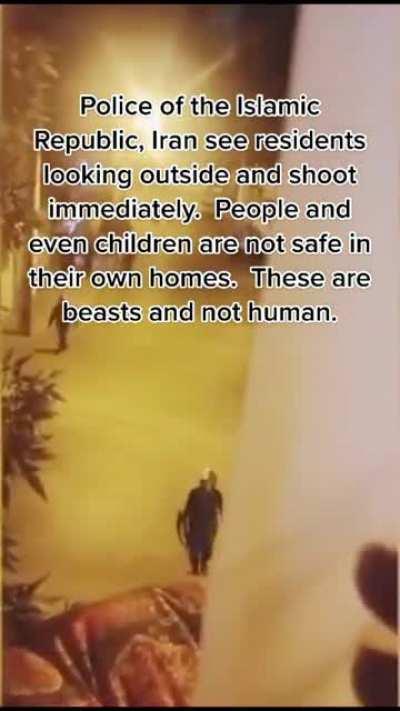 Police trying to shoot a person filming them from their home, in Iran.