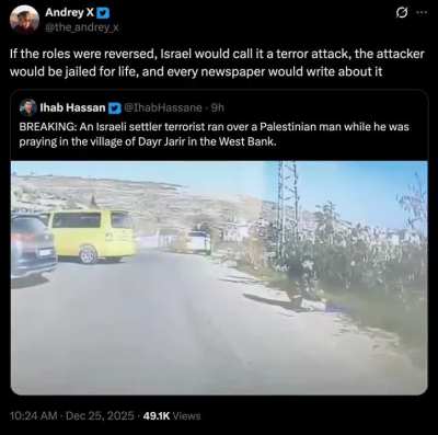 Israeli settler terrorist runs over Palestinian man while he was praying.