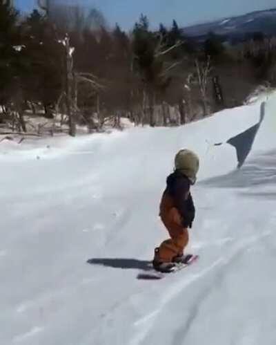 Snowboarder Zeb Powell drops in to film 9 year old Jack O'Keefe stomping a 720
