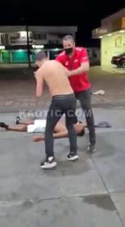 Dude hits him with everything he's got except a headbutt.