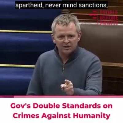 Irish politician Richard boyd Barett goes off in the government chamber over the hypocrisy of sanctions against Russia when Israel has escaped them for over 70 years