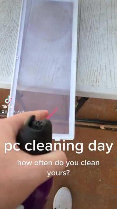 my monthly pc cleaning routine; the dry wind is kicking up a lot of allergens and dust!