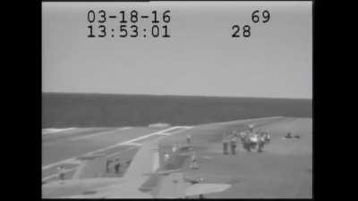 Cable snaps on USS Eisenhower during landing