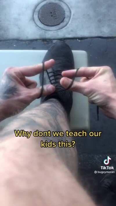 Tying his shoes in less than a second