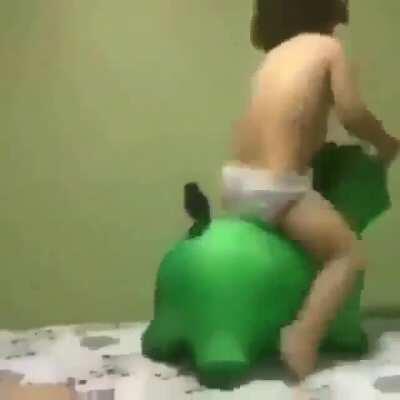 WCGW Jumping On a Inflatable Bull On a Bed