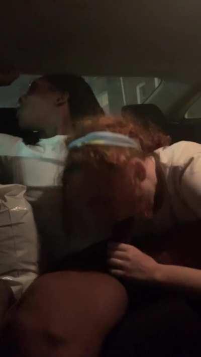 Black dude banging a chubby white girl in the car in the night