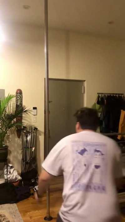 WCGW getting a running start at a stripper pole