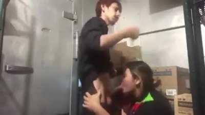 Making some sauce in the Burger King cooler